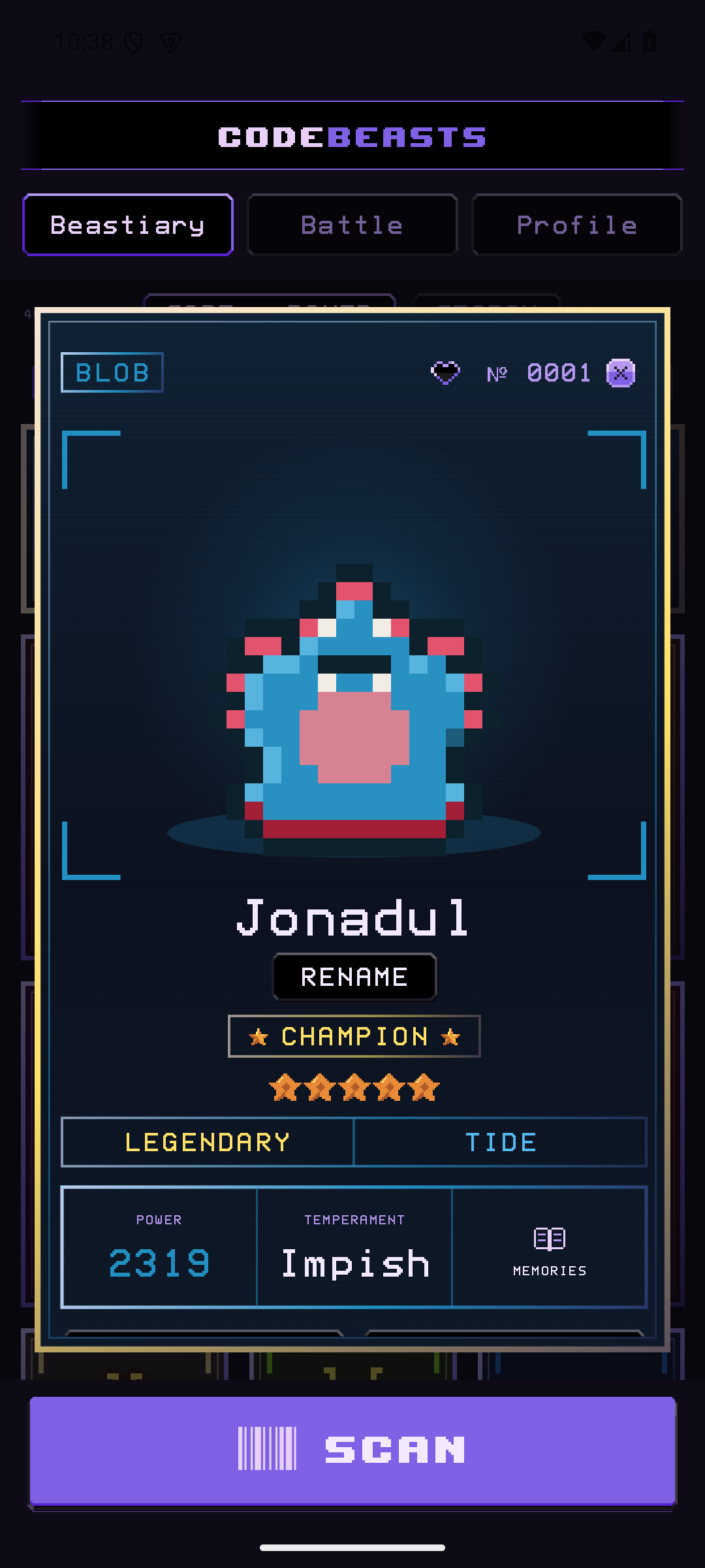 A collected beast and its personality in CodeBeasts 1.4.0