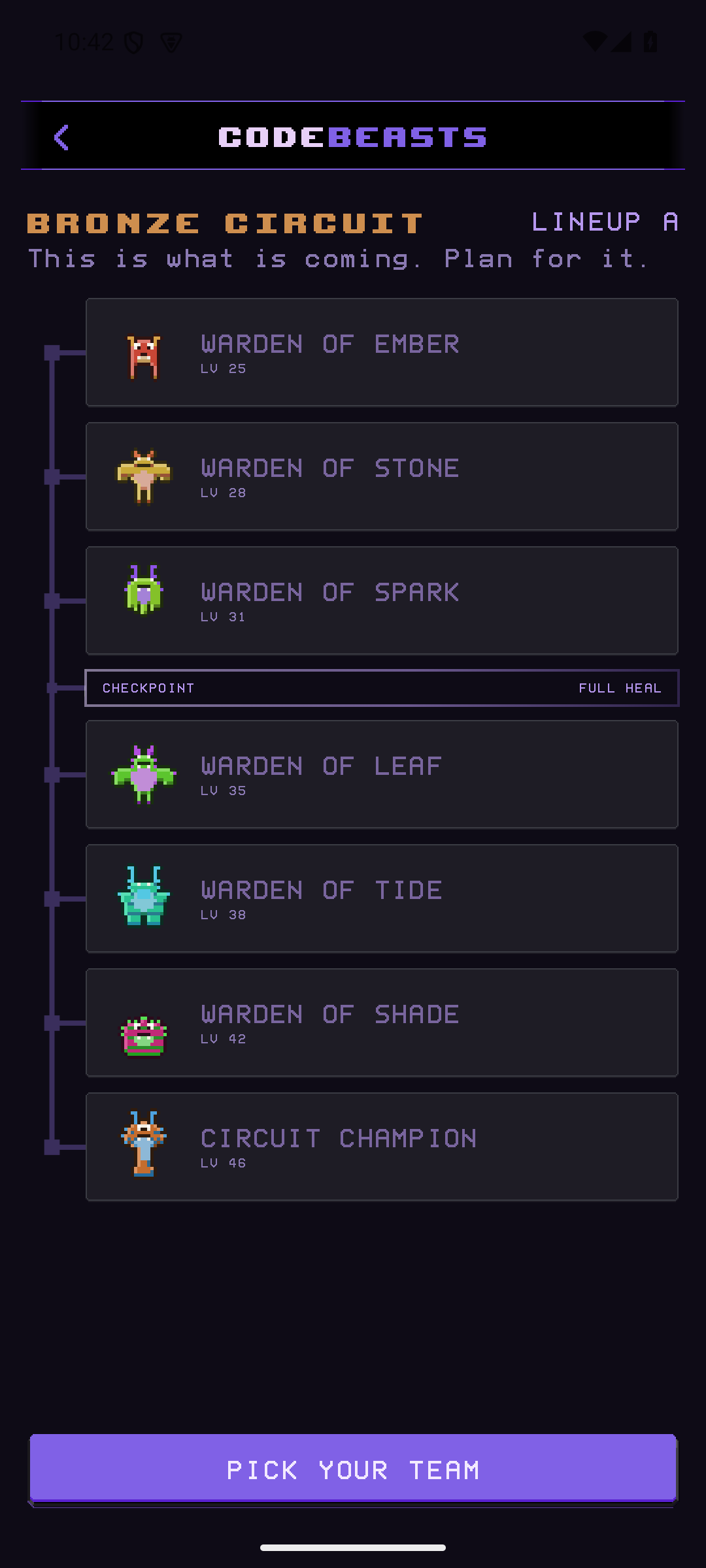 The Circuit's six elemental guardians and final champion