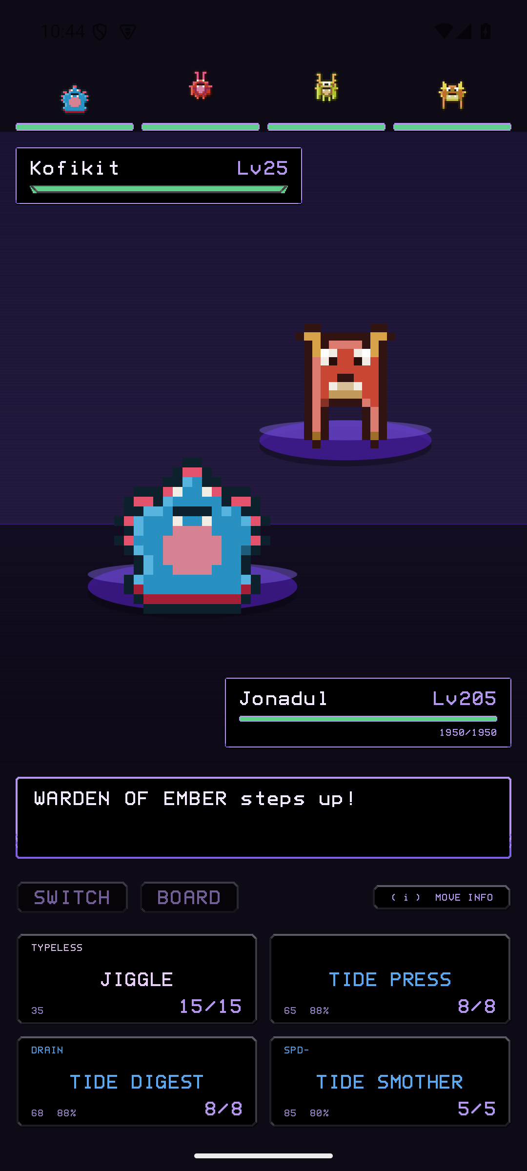A CodeBeasts turn-based battle with health bars and move controls